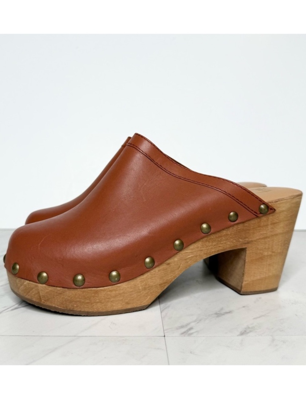 Beek Brown Leather Heeled Clog 9